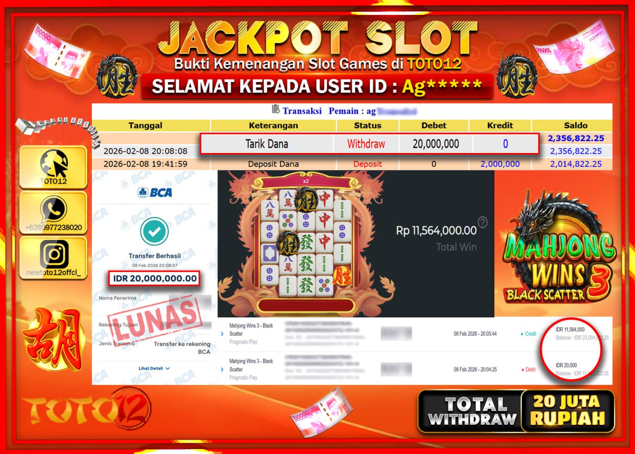 HANYA DI TOTO12 JP PASTI DI BAYAR LUNAS DAN CEPAT!!!!!! JACKPOT SLOT GAME (MAHJONG WINS 3 - BLACK SCATTER) Rp.20.000.000!!!!