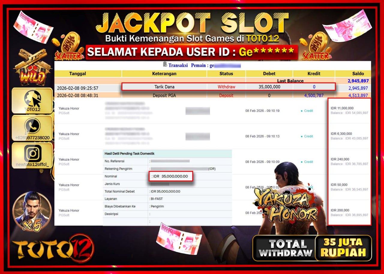HANYA DI TOTO12 JP PASTI DI BAYAR LUNAS DAN CEPAT!!!!!! JACKPOT SLOT GAME (YAKUZA HONOR) Rp.35.000.000!!!!