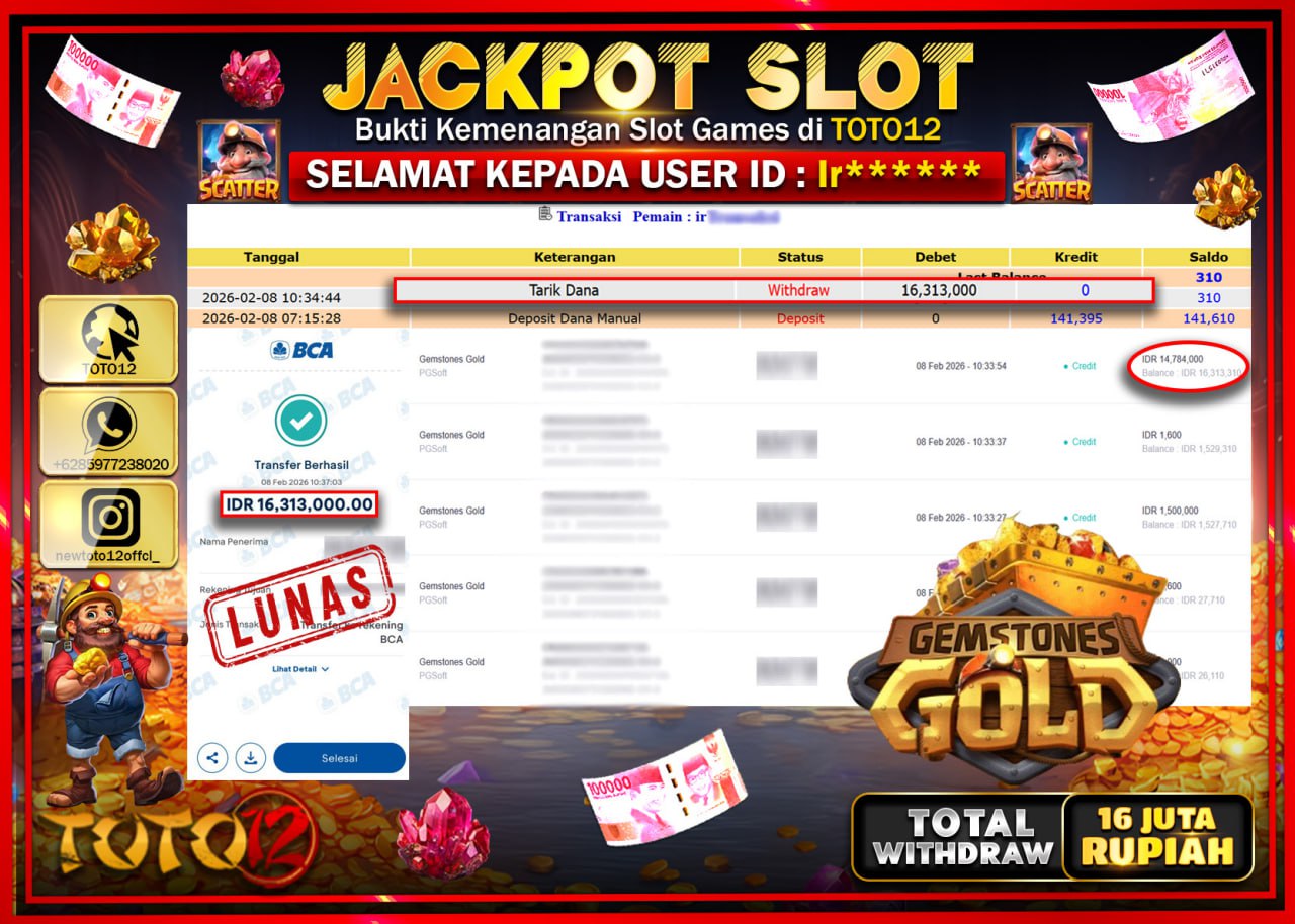 HANYA DI TOTO12 JP PASTI DI BAYAR LUNAS DAN CEPAT!!!!!! JACKPOT SLOT GAME (GAMESTONES GOLD) Rp.16.313.000!!!!