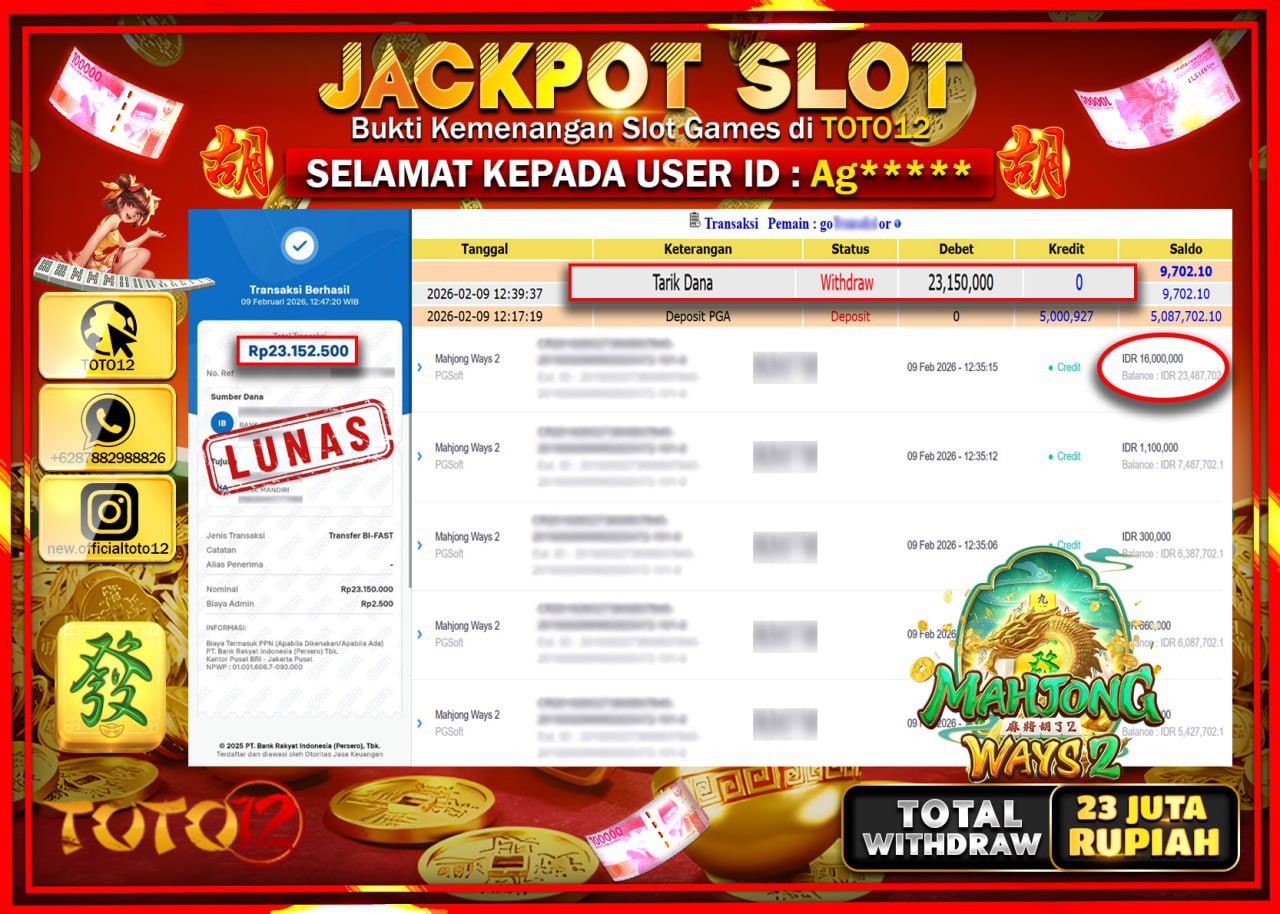 HANYA DI TOTO12 JP PASTI DI BAYAR LUNAS DAN CEPAT!!!!!! JACKPOT SLOT GAME (MAHJONG WAYS 2) Rp.23.150.000!!!!