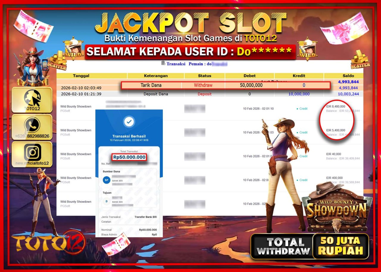 HANYA DI TOTO12 JP PASTI DI BAYAR LUNAS DAN CEPAT!!!!!! JACKPOT SLOT GAME (WILD BOUNTY SHOWDOWN) Rp.50.000.000!!!!