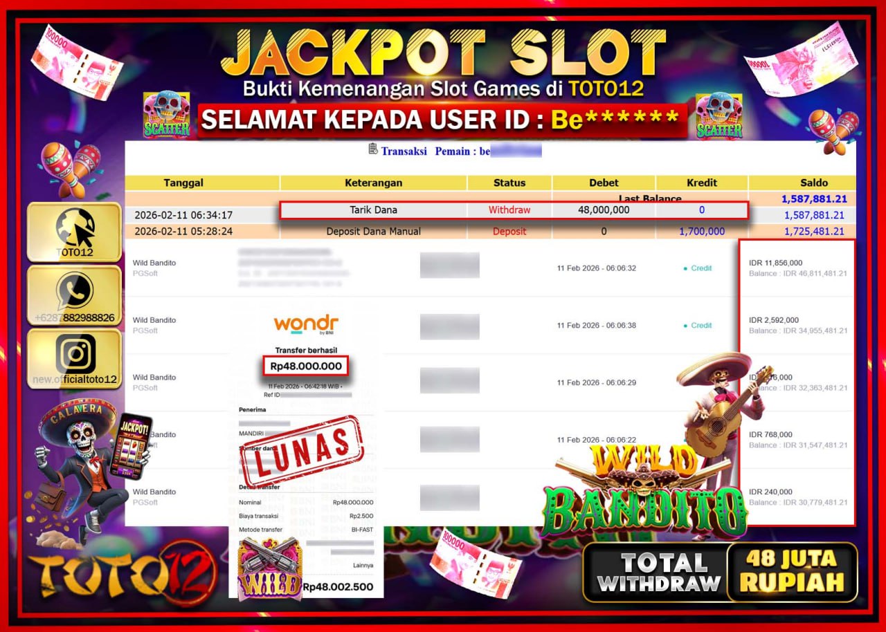 HANYA DI TOTO12 JP PASTI DI BAYAR LUNAS DAN CEPAT!!!!!! JACKPOT SLOT GAME (WILD BOUNTY SHOWDOWN) Rp.48.000.000!!!!