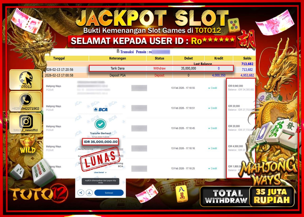 HANYA DI TOTO12 JP PASTI DI BAYAR LUNAS DAN CEPAT!!!!!! JACKPOT SLOT GAME (MAHJONG WAYS) Rp.35.000.000!!!!