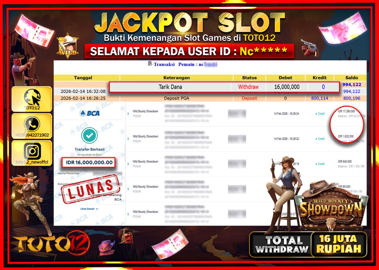 HANYA DI TOTO12 JP PASTI DI BAYAR LUNAS DAN CEPAT!!!!!! JACKPOT SLOT GAME (WILD BOUNTY SHOWDOWN) Rp.16.000.000!!!!
