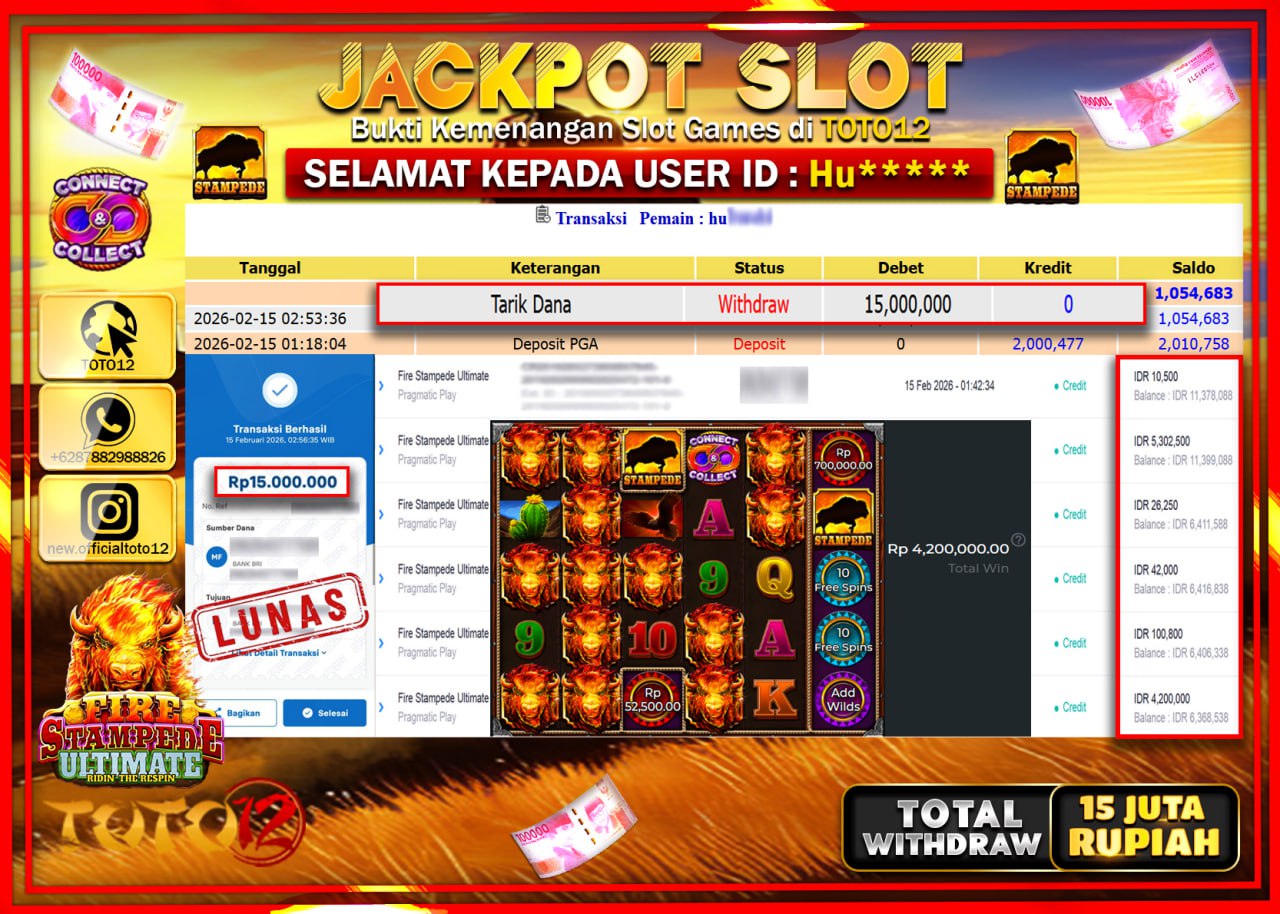 HANYA DI TOTO12 JP PASTI DI BAYAR LUNAS DAN CEPAT!!!!!! JACKPOT SLOT GAME (FIRE STAMPEDE ULTIMATE) Rp.15.000.000!!!!