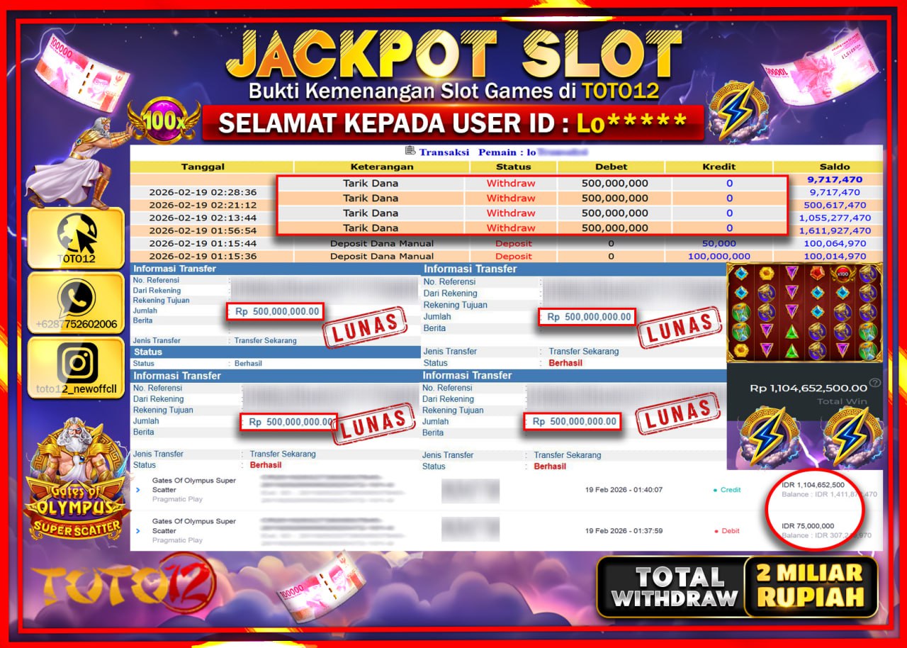 HANYA DI TOTO12 JP PASTI DI BAYAR LUNAS DAN CEPAT!!!!!! JACKPOT SLOT GAME (GATES OF OLYMPUS SUPER SCATTER) Rp.2.000.000.000!!!!