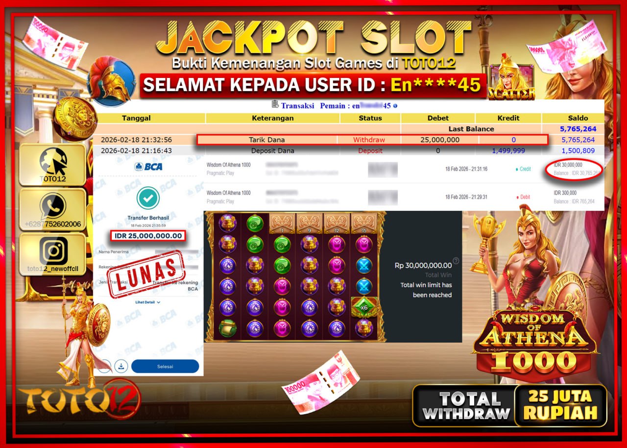 HANYA DI TOTO12 JP PASTI DI BAYAR LUNAS DAN CEPAT!!!!!! JACKPOT SLOT GAME (WISDOM OF ATHENA 1000) Rp.25.000.000!!!!
