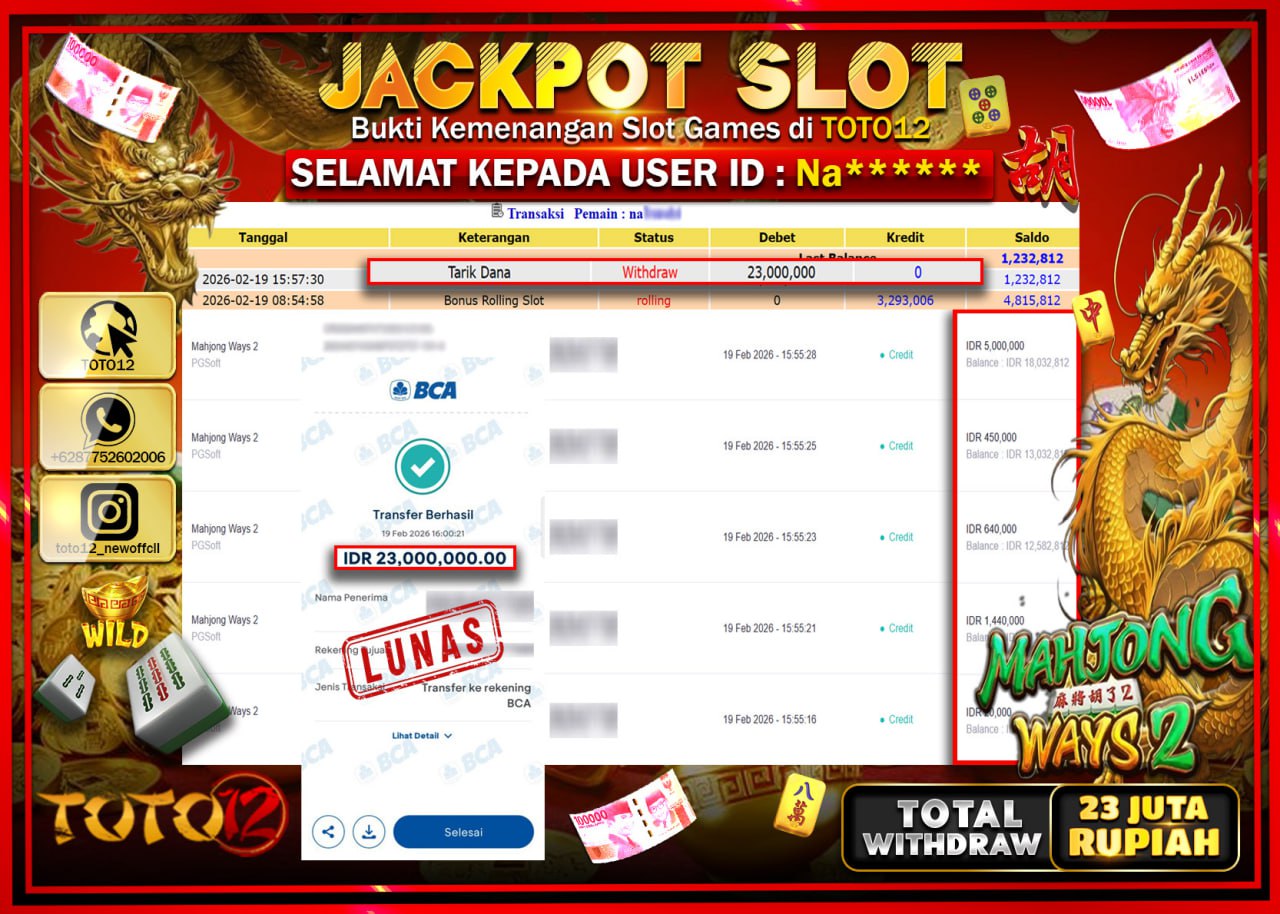 HANYA DI TOTO12 JP PASTI DI BAYAR LUNAS DAN CEPAT!!!!!! JACKPOT SLOT GAME (MAHJONG WAYS) Rp.23.000.000!!!!