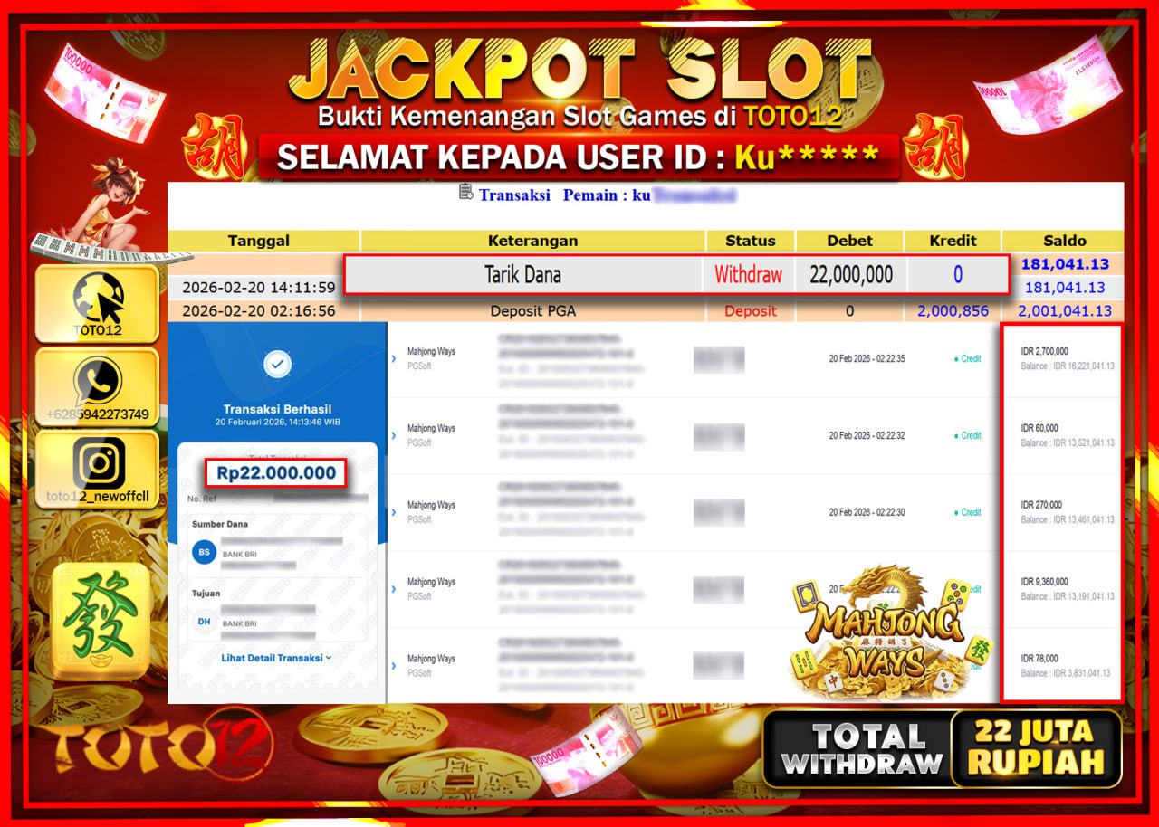 HANYA DI TOTO12 JP PASTI DI BAYAR LUNAS DAN CEPAT!!!!!! JACKPOT SLOT GAME (MAHJONG WAYS) Rp.22.000.000!!!!