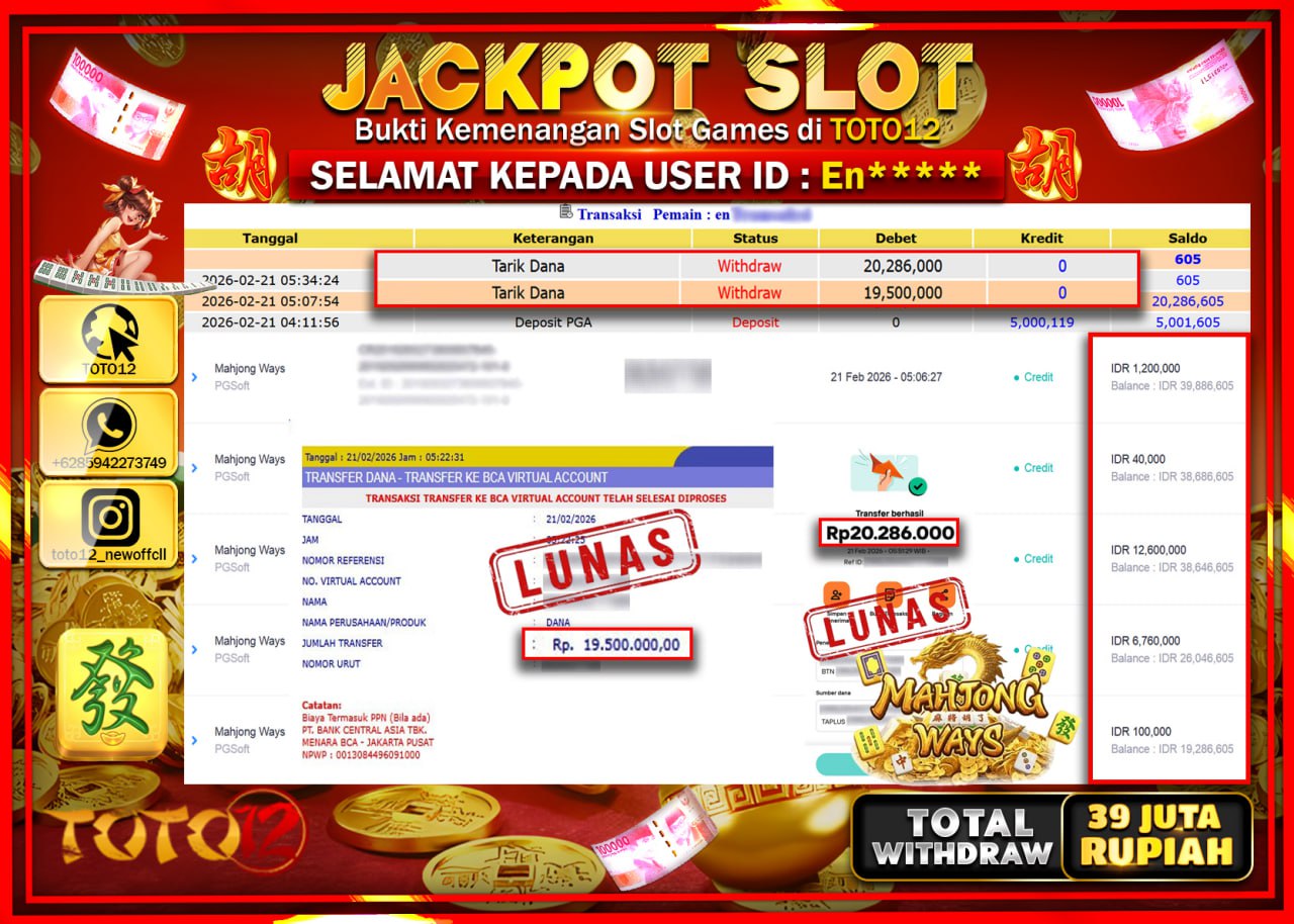 HANYA DI TOTO12 JP PASTI DI BAYAR LUNAS DAN CEPAT!!!!!! JACKPOT SLOT GAME (MAHJONG WAYS) Rp.39.786.000!!!!
