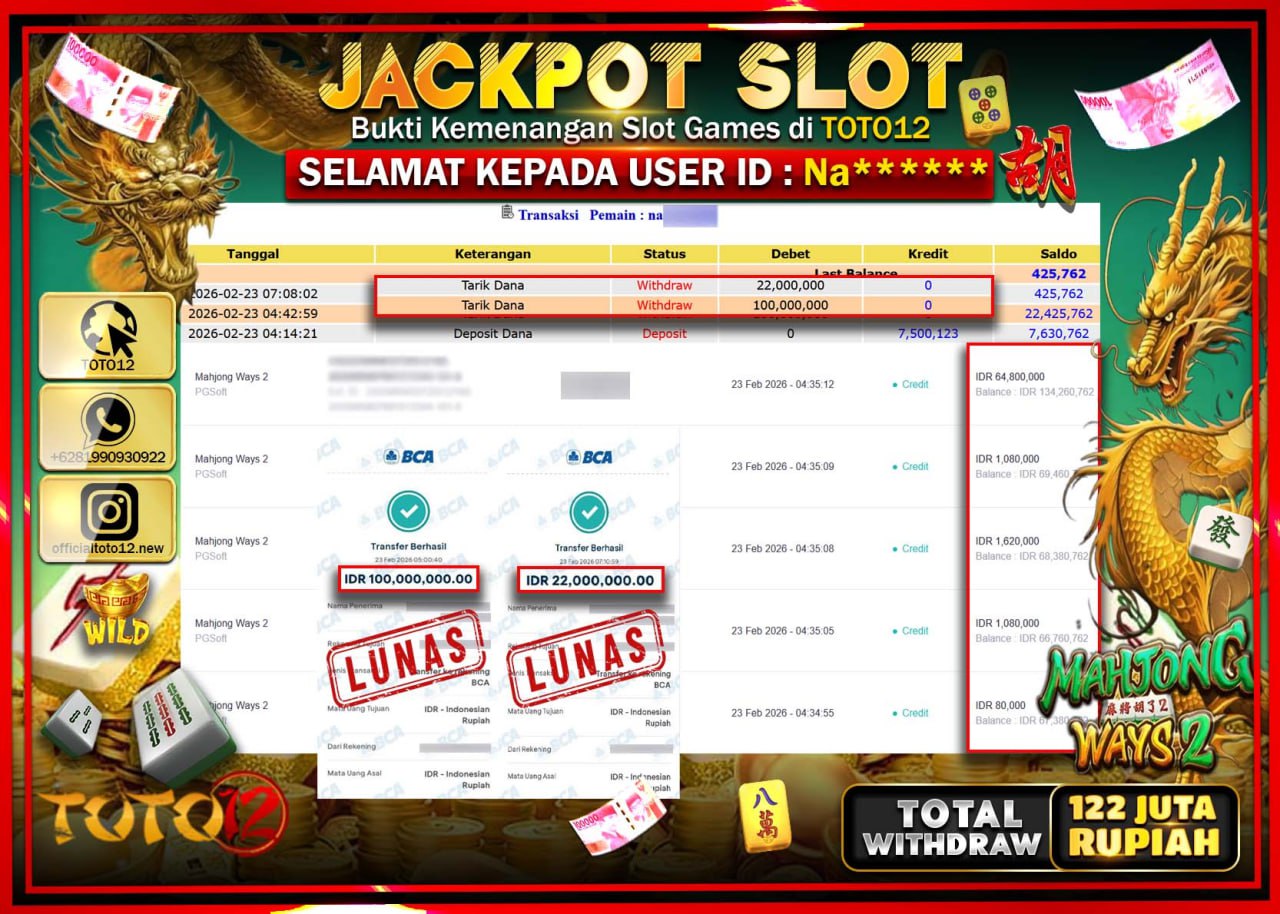 HANYA DI TOTO12 JP PASTI DI BAYAR LUNAS DAN CEPAT!!!!!! JACKPOT SLOT GAME (MAHJONG WAYS 2) Rp.122.000.000!!!!