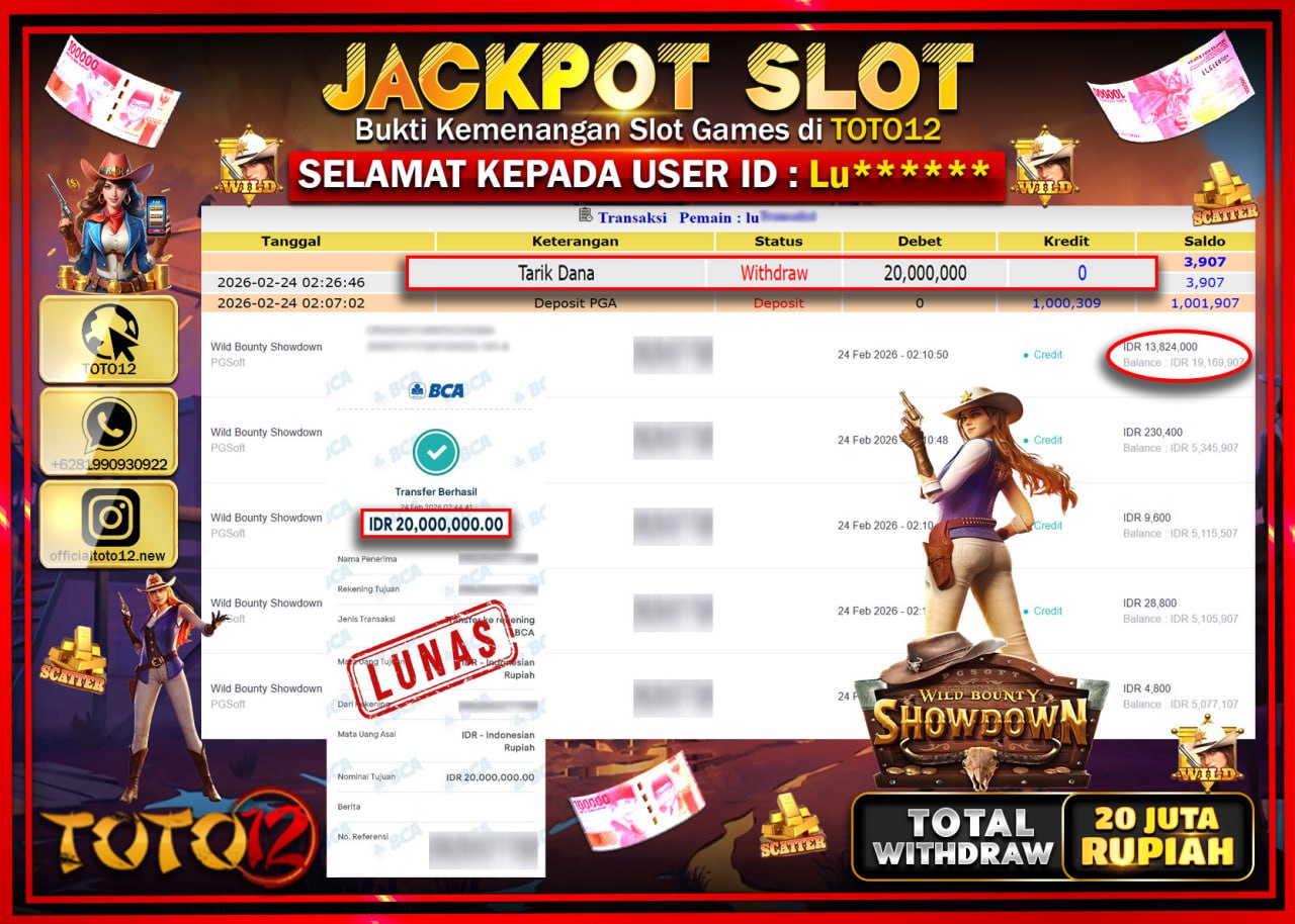 HANYA DI TOTO12 JP PASTI DI BAYAR LUNAS DAN CEPAT!!!!!! JACKPOT SLOT GAME (WILD BOUNTY SHOWDOWN) Rp.20.000.000!!!!