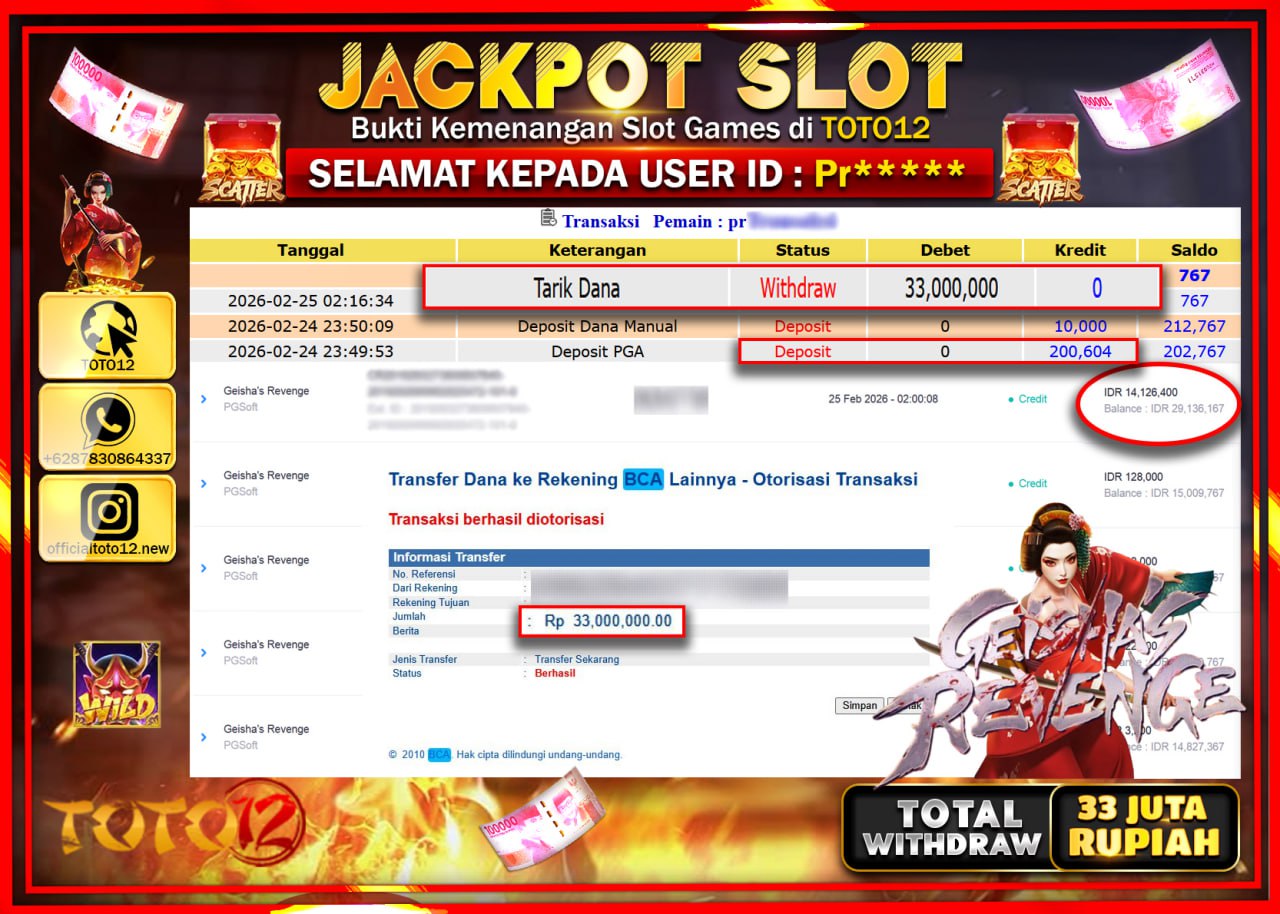 HANYA DI TOTO12 JP PASTI DI BAYAR LUNAS DAN CEPAT!!!!!! JACKPOT SLOT GAME (GEISHA S REVENGE) Rp.33.000.000!!!!