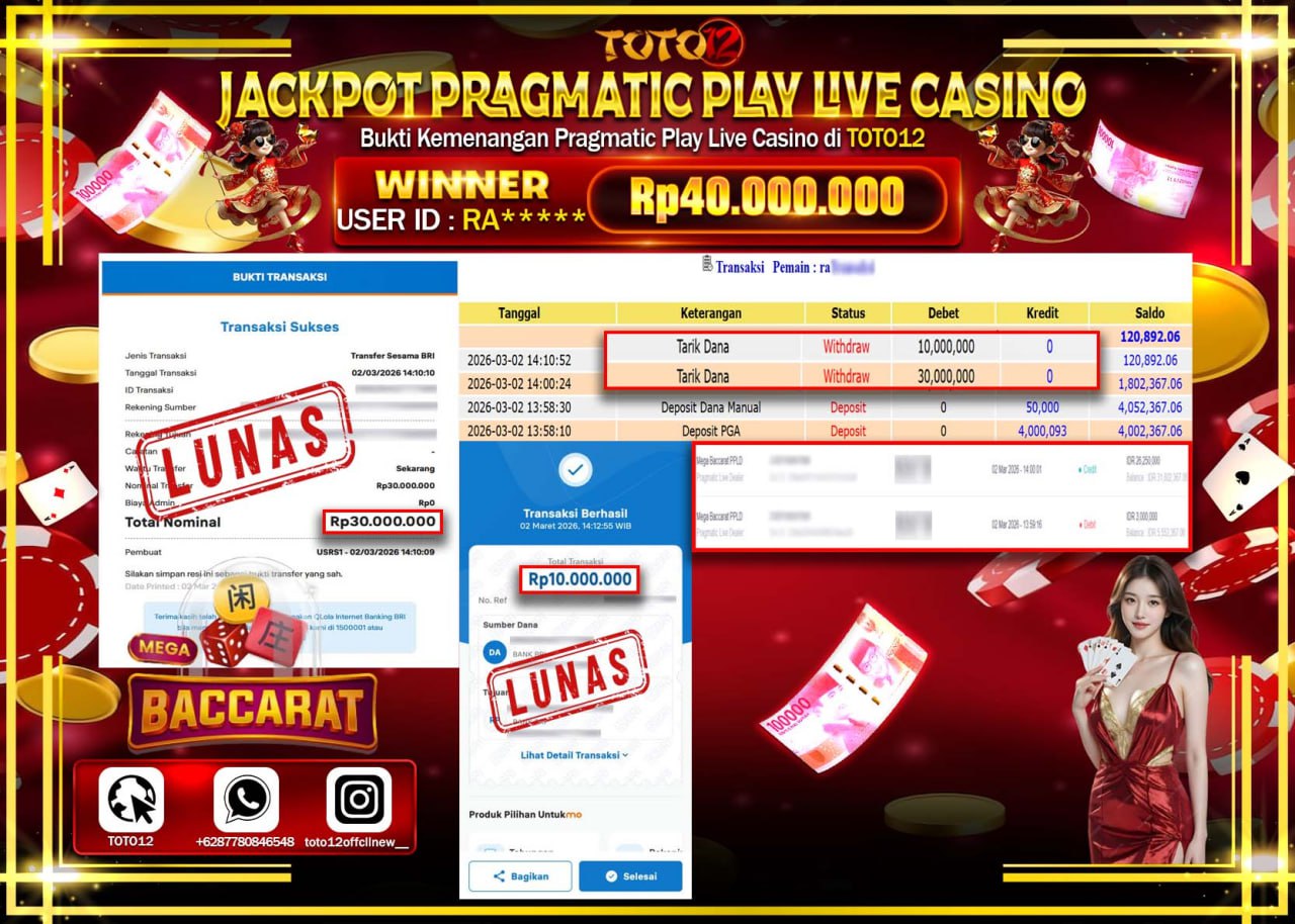 HANYA DI TOTO12 JP PASTI DI BAYAR LUNAS DAN CEPAT!!!!!! JACKPOT PRAGMATIC PLAY LIVE GAME CASINO (PP LIVE SPEED BACCARAT A) Rp.40.000.000!!!!