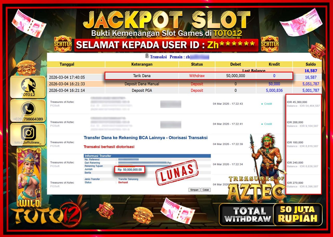 HANYA DI TOTO12 JP PASTI DI BAYAR LUNAS DAN CEPAT!!!!!! JACKPOT SLOT GAME (TREASURES OF AZTEC) Rp.50.000.000!!!!