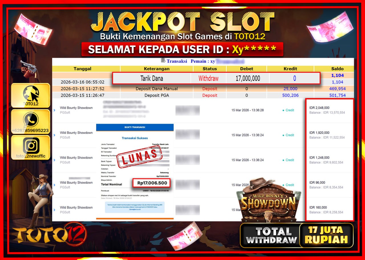HANYA DI TOTO12 JP PASTI DI BAYAR LUNAS DAN CEPAT!!!!!! JACKPOT SLOT GAME (WILD BOUNTY SHOWDOWN) Rp.17.000.000!!!!