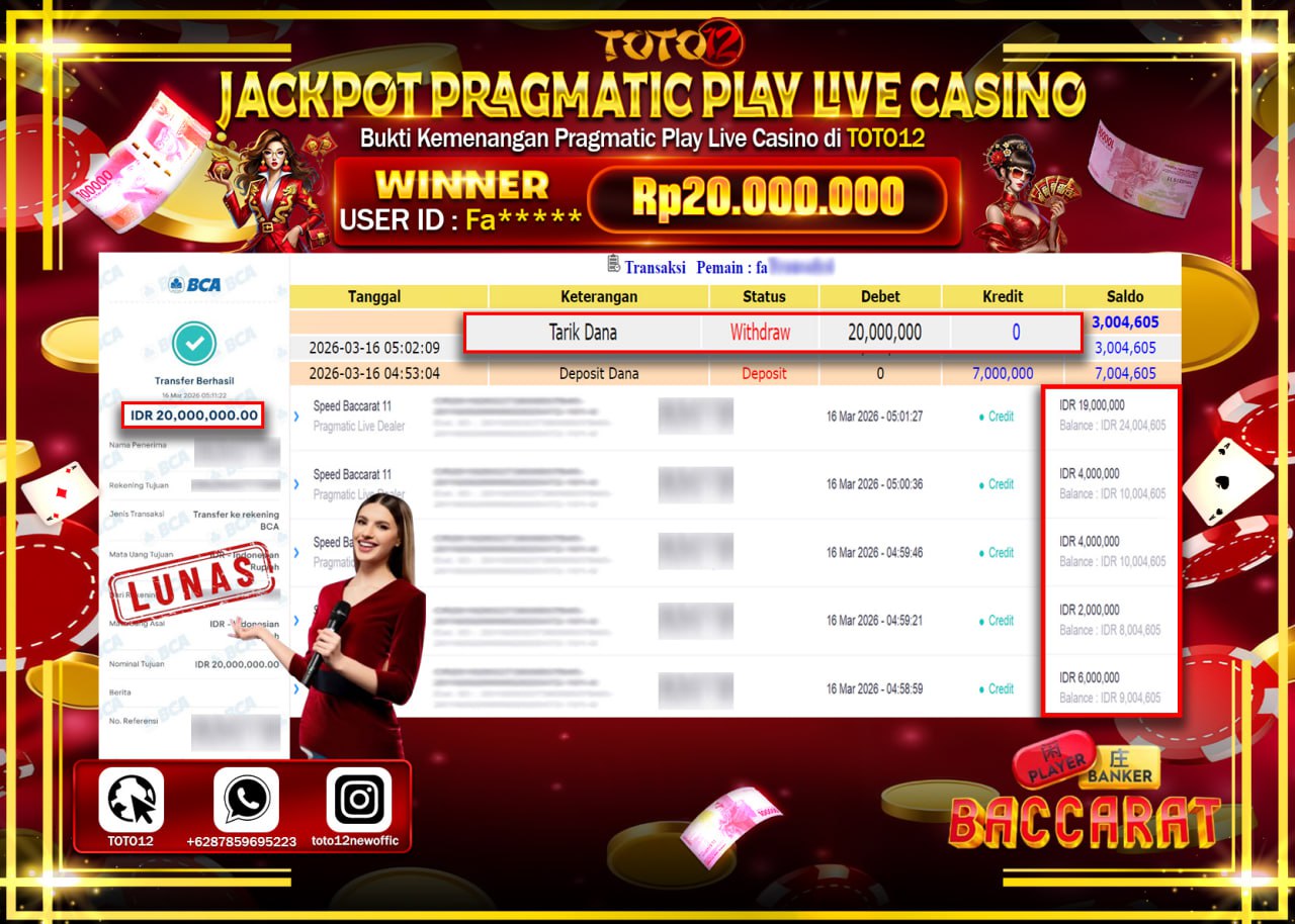 HANYA DI TOTO12 JP PASTI DI BAYAR LUNAS DAN CEPAT!!!!!! JACKPOT PRAGMATIC PLAY LIVE GAME CASINO (SPEED BACCARAT 11) Rp.20.000.000!!!!