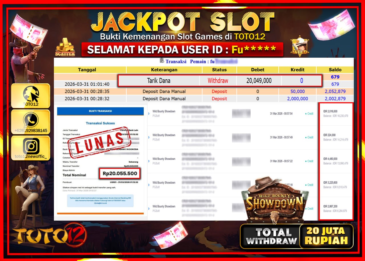 HANYA DI TOTO12 JP PASTI DI BAYAR LUNAS DAN CEPAT!!!!!! JACKPOT SLOT GAME (WILD BOUNTY SHOWDOWN) Rp.20.049.000!!!!