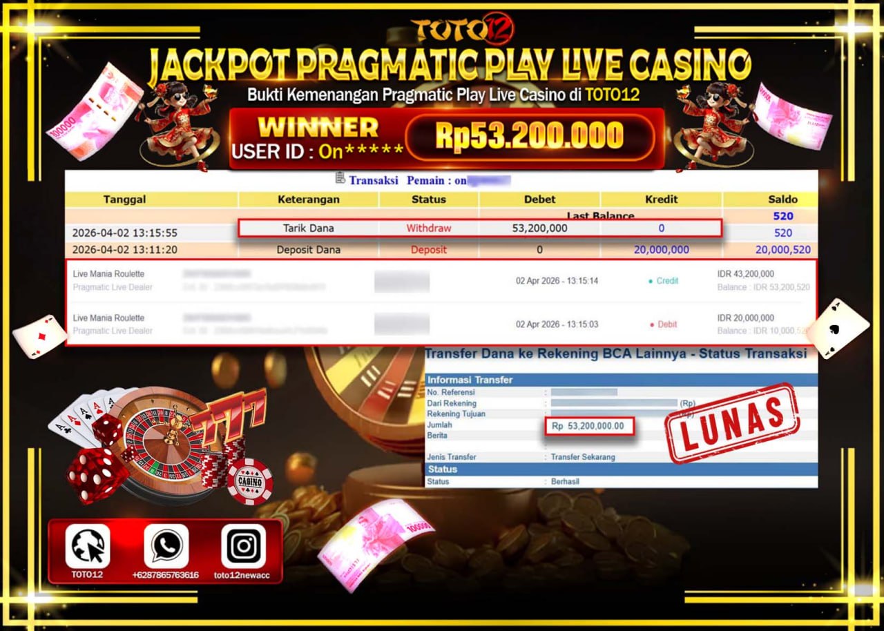 HANYA DI TOTO12 JP PASTI DI BAYAR LUNAS DAN CEPAT!!!!!! JACKPOT PRAGMATIC PLAY LIVE GAME CASINO (LIVE MANIA ROULETTE) Rp.53.200.000!!!!