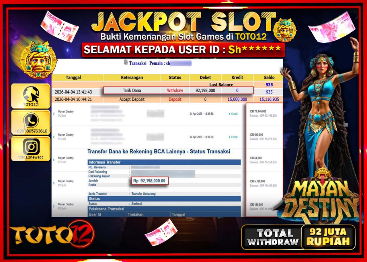 HANYA DI TOTO12 JP PASTI DI BAYAR LUNAS DAN CEPAT!!!!!! JACKPOT SLOT GAME (MAYAN DESTINY) Rp.92.198.000!!!!