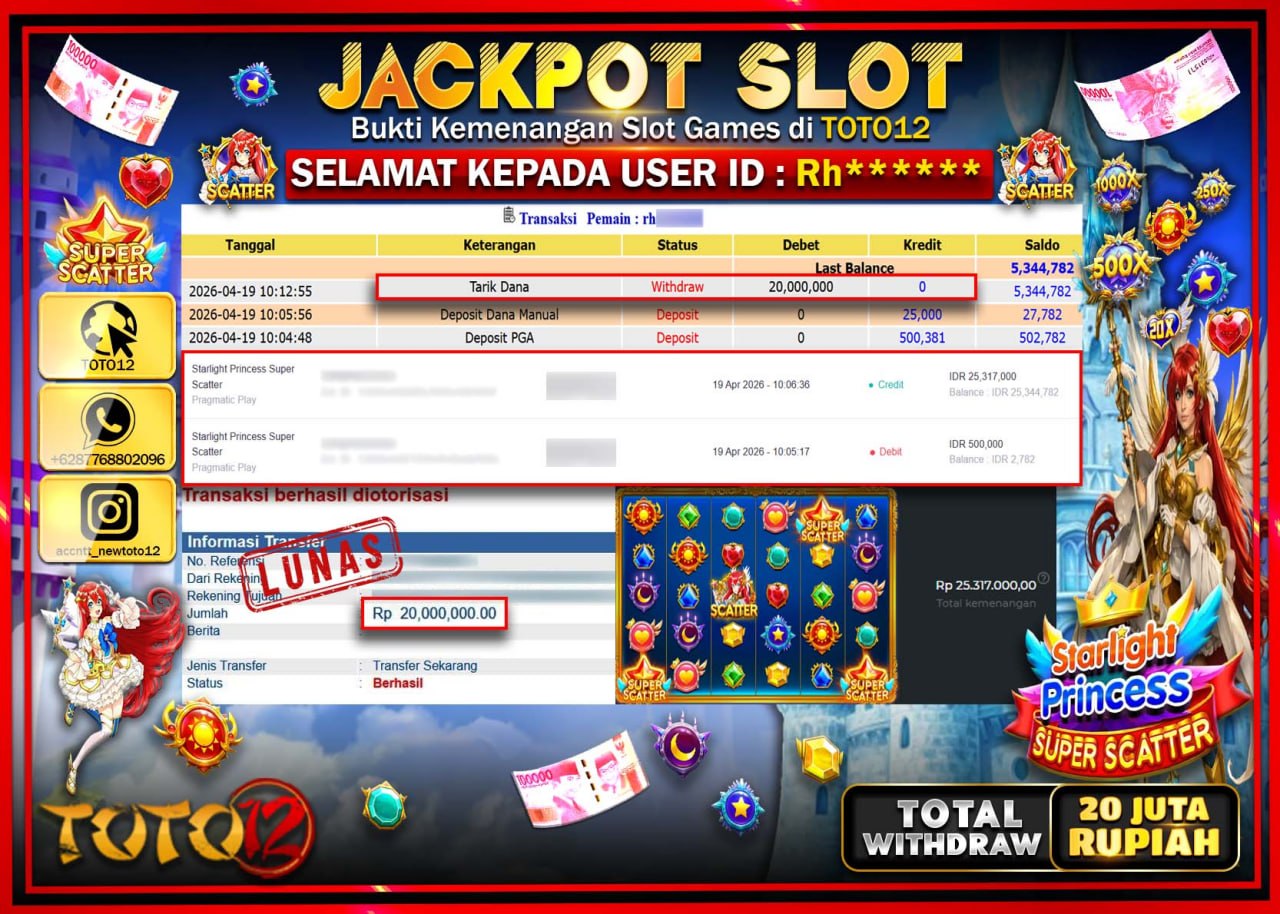 HANYA DI TOTO12 JP PASTI DI BAYAR LUNAS DAN CEPAT!!!!!! JACKPOT SLOT GAME (STARLIGHT PRINCES SUPER SCATTER) Rp.20.000.000!!!!