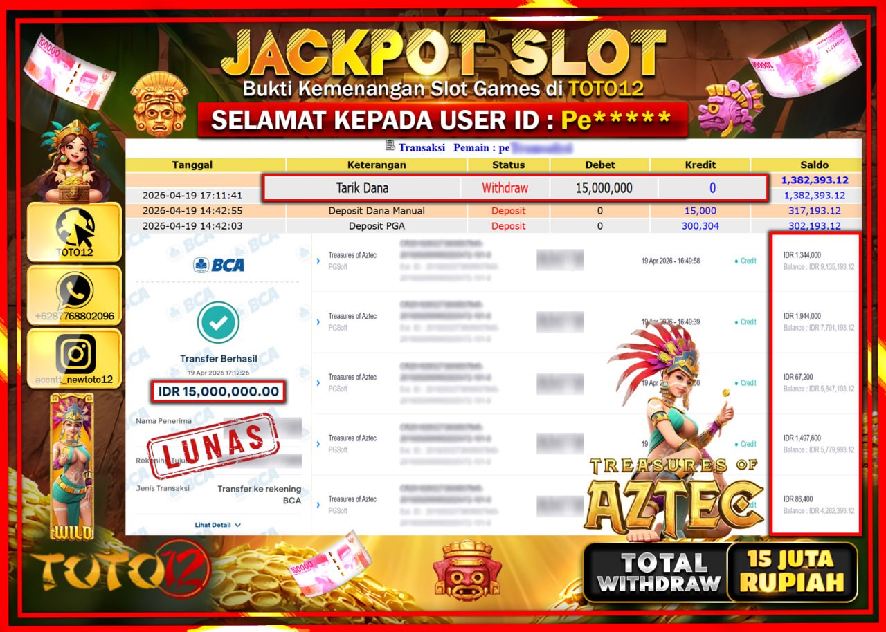 HANYA DI TOTO12 JP PASTI DI BAYAR LUNAS DAN CEPAT!!!!!! JACKPOT SLOT GAME (TREASURES OF AZTEC) Rp.15.000.000!!!!
