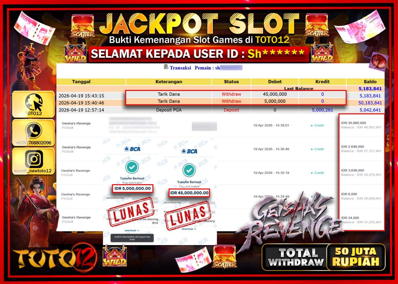 HANYA DI TOTO12 JP PASTI DI BAYAR LUNAS DAN CEPAT!!!!!! JACKPOT SLOT GAME (GEISHAS REVENGE) Rp.50.000.000!!!!