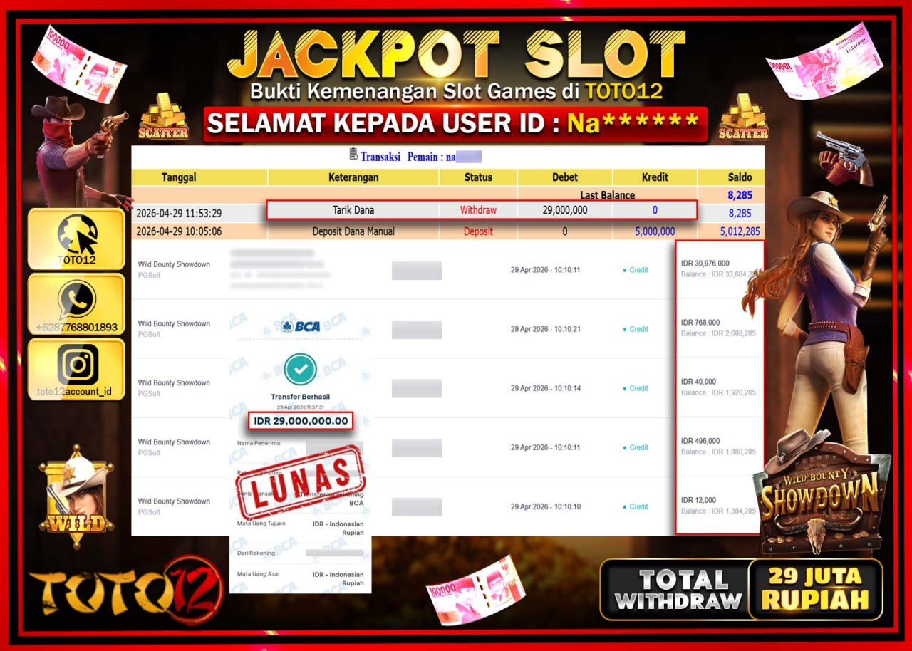 HANYA DI TOTO12 JP PASTI DI BAYAR LUNAS DAN CEPAT!!!!!! JACKPOT SLOT GAME (WILD BOUNTY SHOWDOWN) Rp.29.000.000!!!!