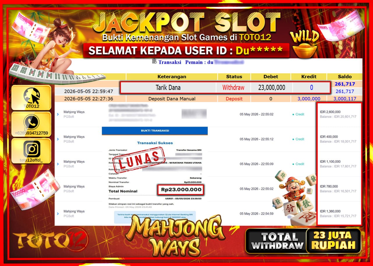HANYA DI TOTO12 JP PASTI DI BAYAR LUNAS DAN CEPAT!!!!!! JACKPOT SLOT GAME (MAHJONG WAYS) Rp23.000.000!!!!