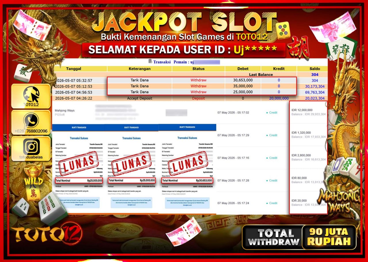 HANYA DI TOTO12 JP PASTI DI BAYAR LUNAS DAN CEPAT!!!!!! JACKPOT SLOT GAME (MAHJONG WAYS) Rp90.653.000!!!!