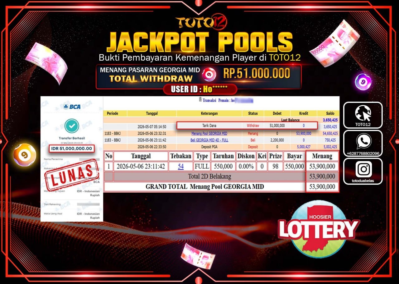 HANYA DI TOTO12 JP PASTI DI BAYAR LUNAS DAN CEPAT!!!!!! JACKPOT POOLS PASARAN (GEORGIA MID) Rp51.000.000!!!!