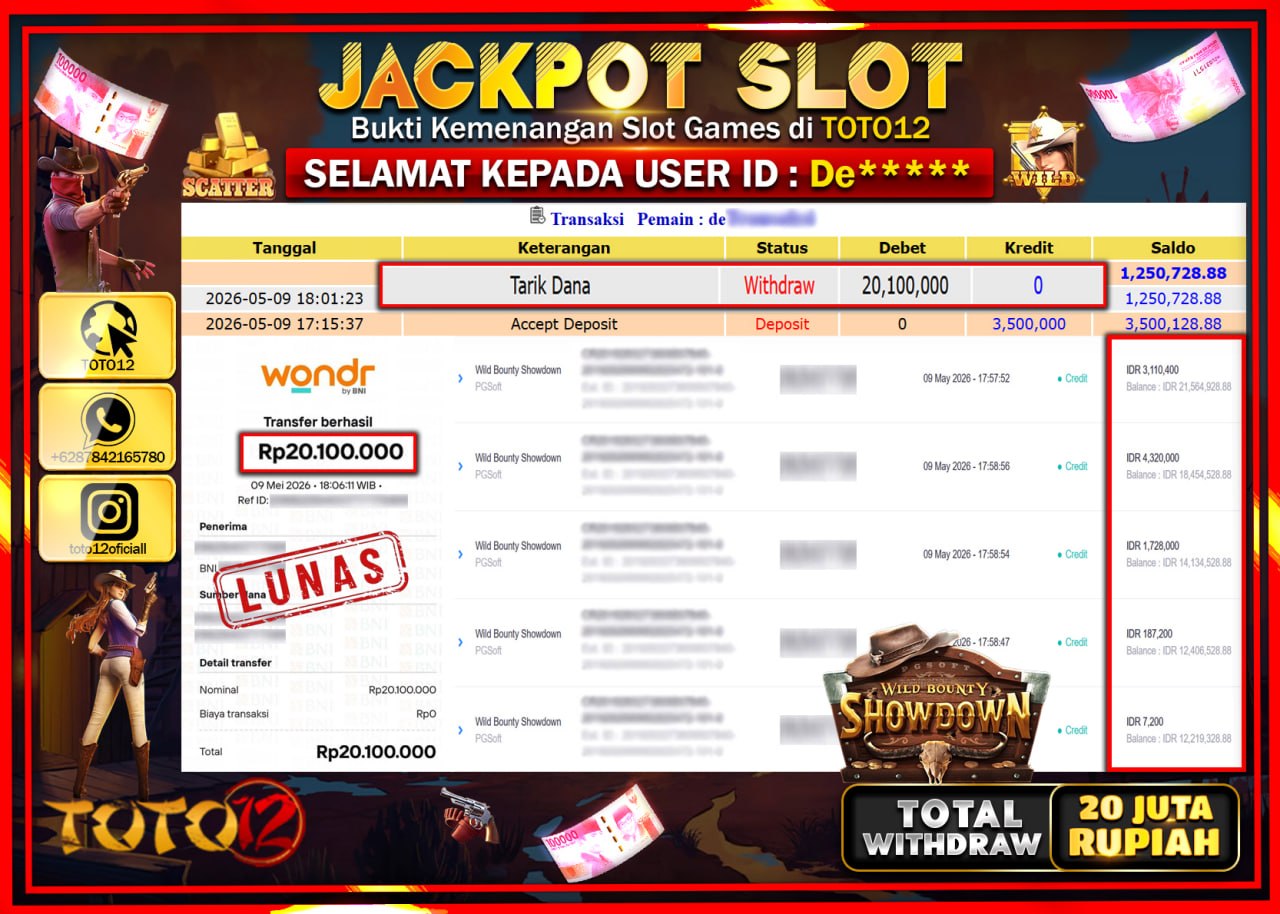 HANYA DI TOTO12 JP PASTI DI BAYAR LUNAS DAN CEPAT!!!!!! JACKPOT SLOT GAME (WILD BOUNTY SHOWDOWN) Rp20.100.000!!!!