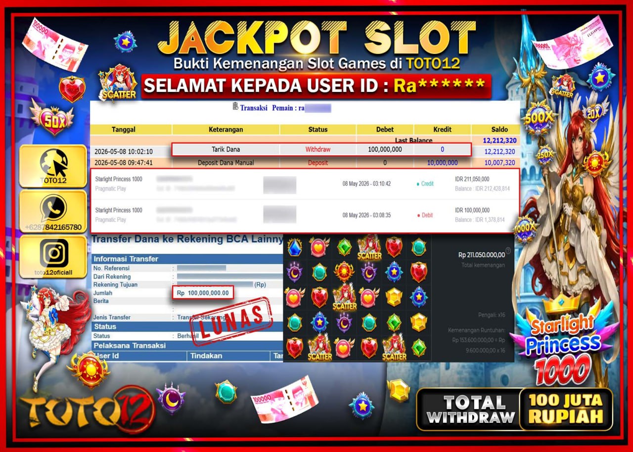 HANYA DI TOTO12 JP PASTI DI BAYAR LUNAS DAN CEPAT!!!!!! JACKPOT SLOT GAMES (STARLIGHT PRINCESS 1000) Rp100.000.000!!!!