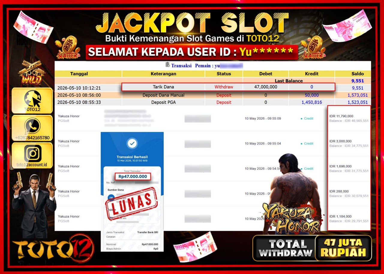 HANYA DI TOTO12 JP PASTI DI BAYAR LUNAS DAN CEPAT!!!!!! JACKPOT SLOT GAME (YAKUZA HONOR) Rp47.000.000!!!!