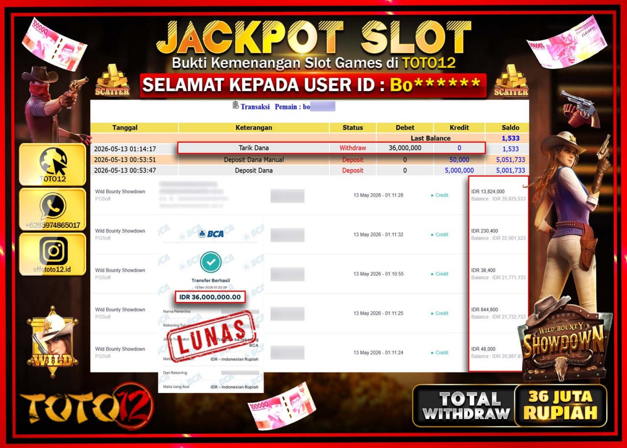 HANYA DI TOTO12 JP PASTI DI BAYAR LUNAS DAN CEPAT!!!!!! JACKPOT SLOT GAME (WILD BOUNTY SHOWDOWN) Rp36.000.000!!!!
