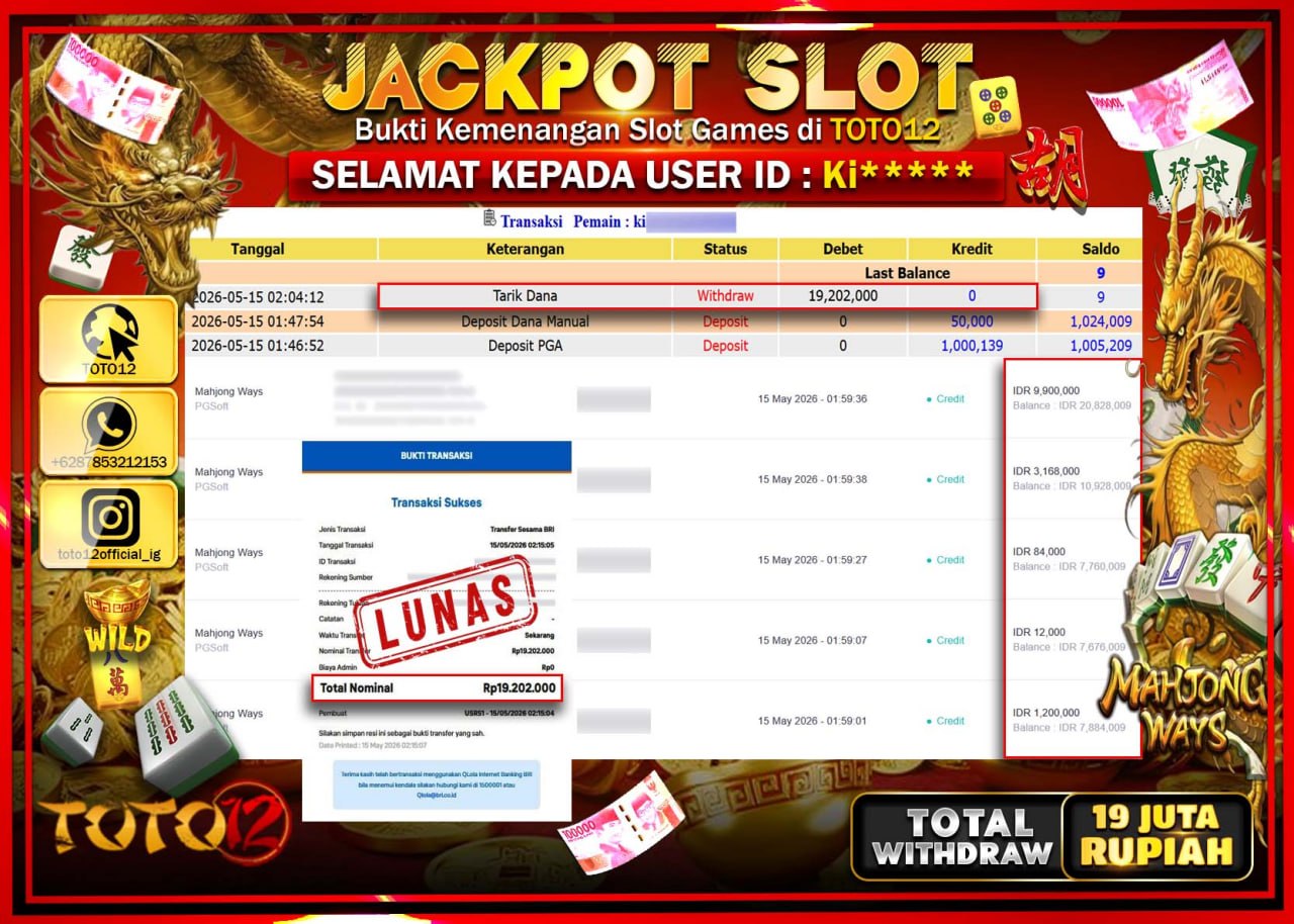 HANYA DI TOTO12 JP PASTI DI BAYAR LUNAS DAN CEPAT!!!!!! JACKPOT SLOT GAME (MAHJONG WAYS) Rp19.202.000!!!!