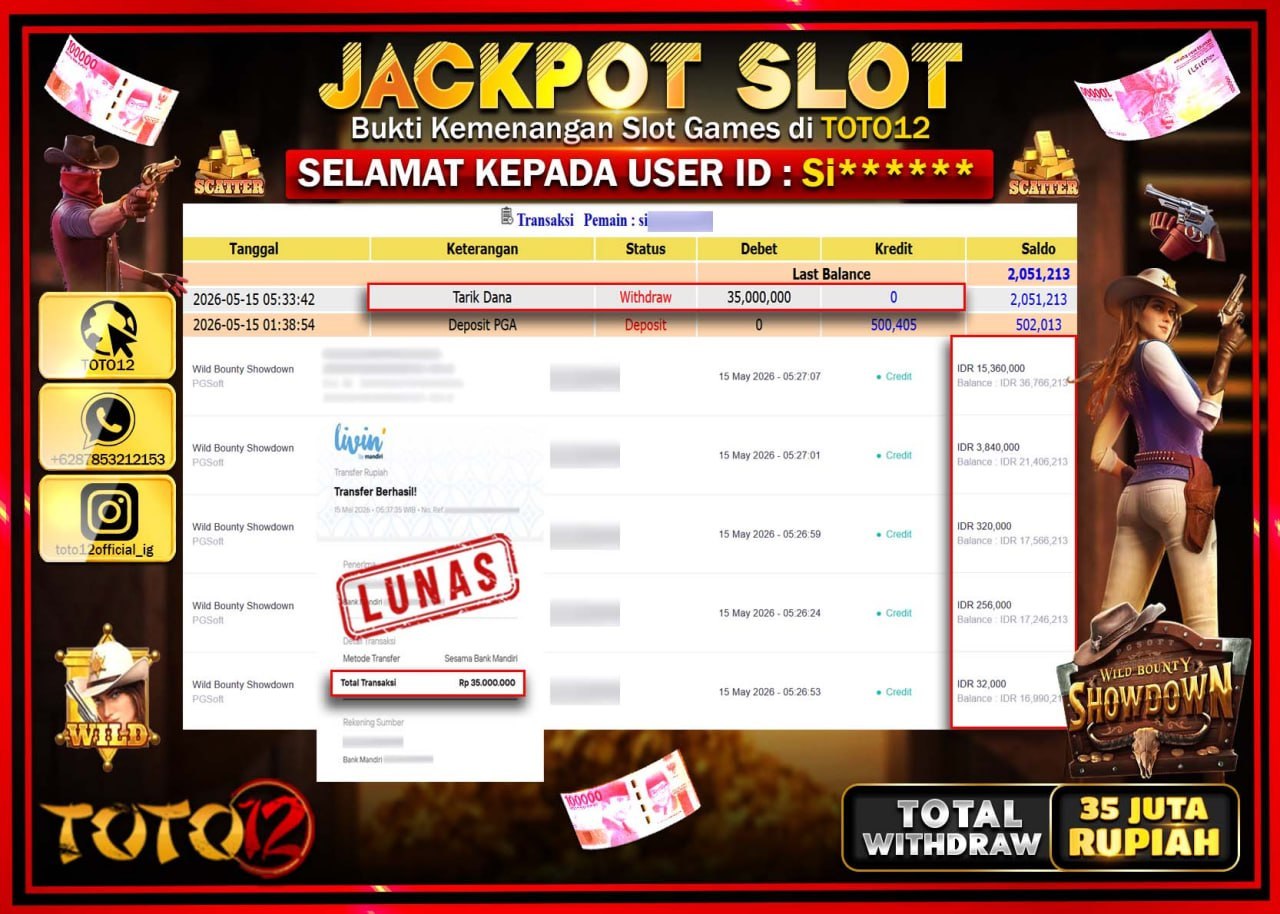 zHANYA DI TOTO12 JP PASTI DI BAYAR LUNAS DAN CEPAT!!!!!! JACKPOT SLOT GAME (WILD BOUNTY SHOWDOWN) Rp35.000.000!!!!