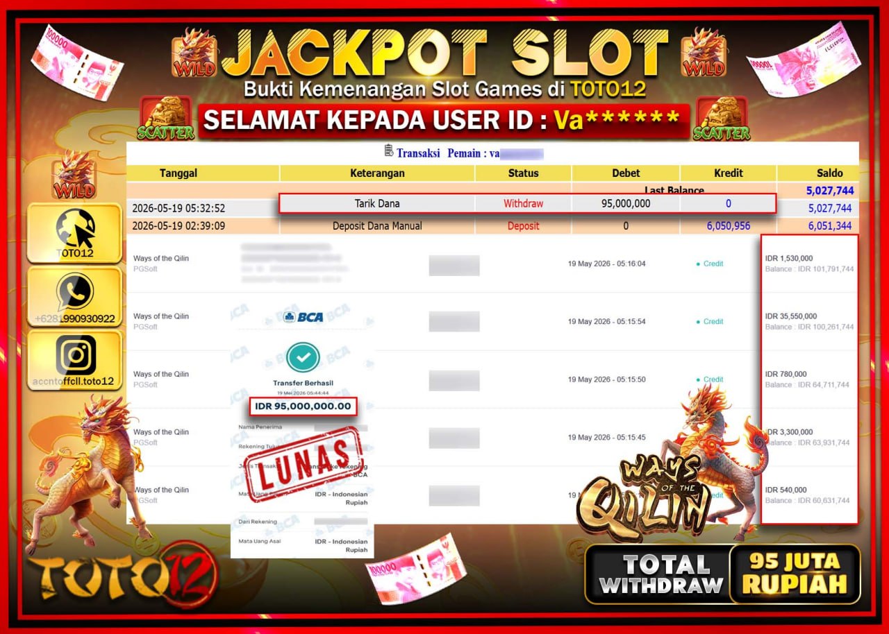 HANYA DI TOTO12 JP PASTI DI BAYAR LUNAS DAN CEPAT!!!!!! JACKPOT SLOT GAME (WAYS OF THE QILIH) Rp95.000.000!!!!