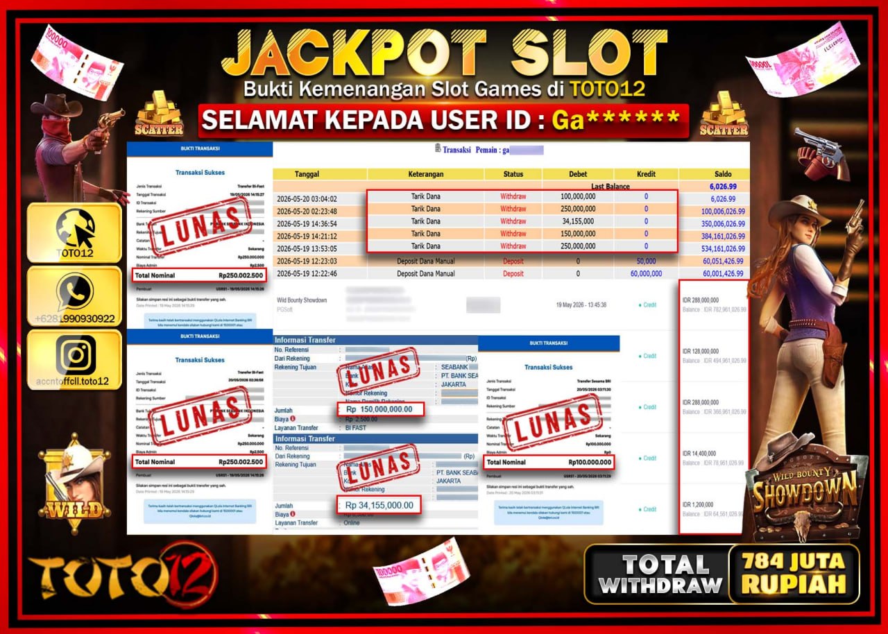 HANYA DI TOTO12 JP PASTI DI BAYAR LUNAS DAN CEPAT!!!!!! JACKPOT SLOT GAME (WILD BOUNTY SHOWDOWN) Rp784.155.000!!!!