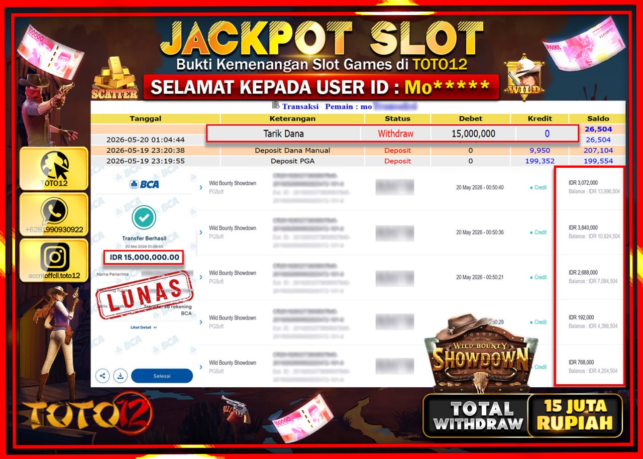 HANYA DI TOTO12 JP PASTI DI BAYAR LUNAS DAN CEPAT!!!!!! JACKPOT SLOT GAME (WILD BOUNTY SHOWDOWN) Rp15.000.000!!!!