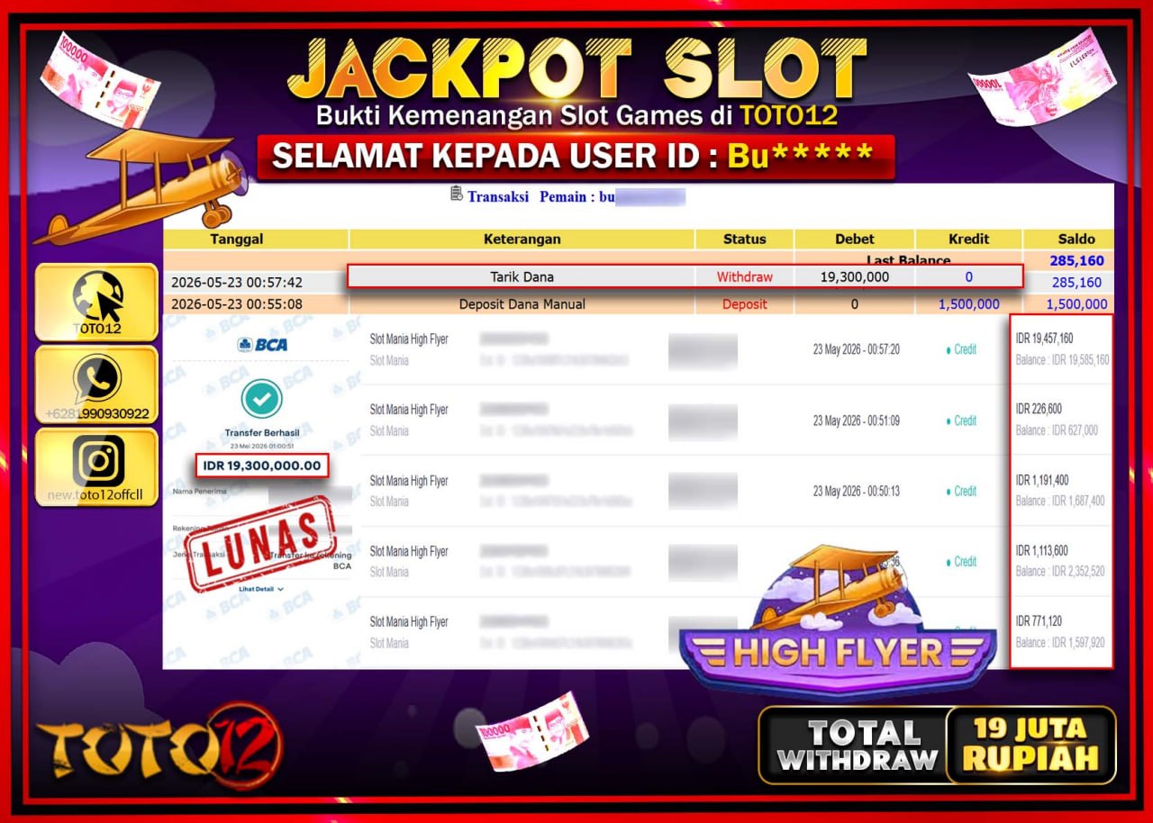 HANYA DI TOTO12 JP PASTI DI BAYAR LUNAS DAN CEPAT!!!!!! JACKPOT SLOT GAME (HIGH FLAYER) Rp19.300.000!!!!