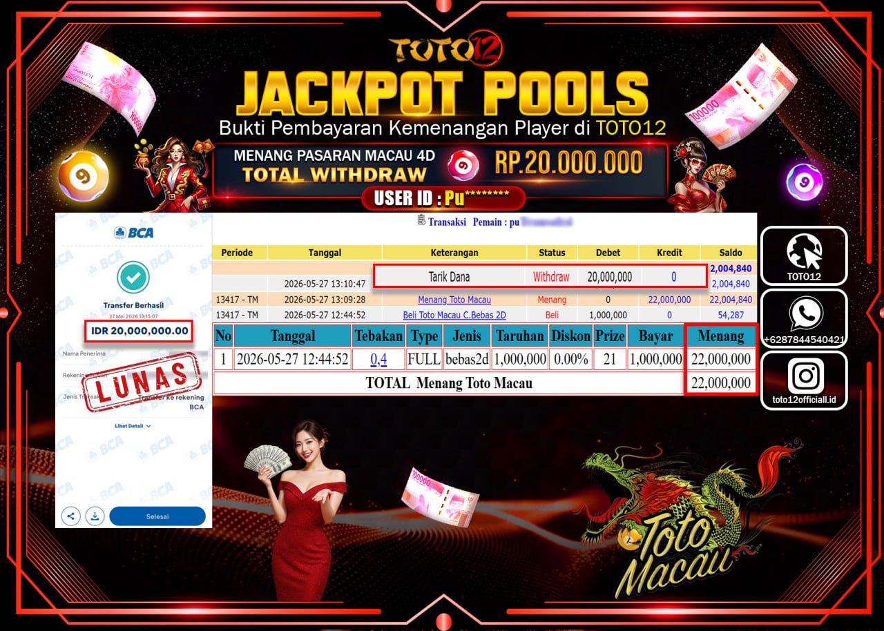 cHANYA DI TOTO12 JP PASTI DI BAYAR LUNAS DAN CEPAT!!!!!! JACKPOT POOLS PASARAN (MACAU 4D) Rp20.000.000!!!!