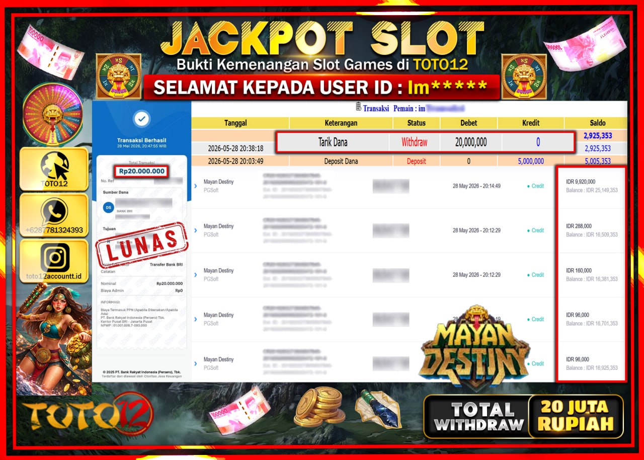 HANYA DI TOTO12 JP PASTI DI BAYAR LUNAS DAN CEPAT!!!!!! JACKPOT SLOT GAME (MAYAN DESTINY) Rp20.000.000!!!!