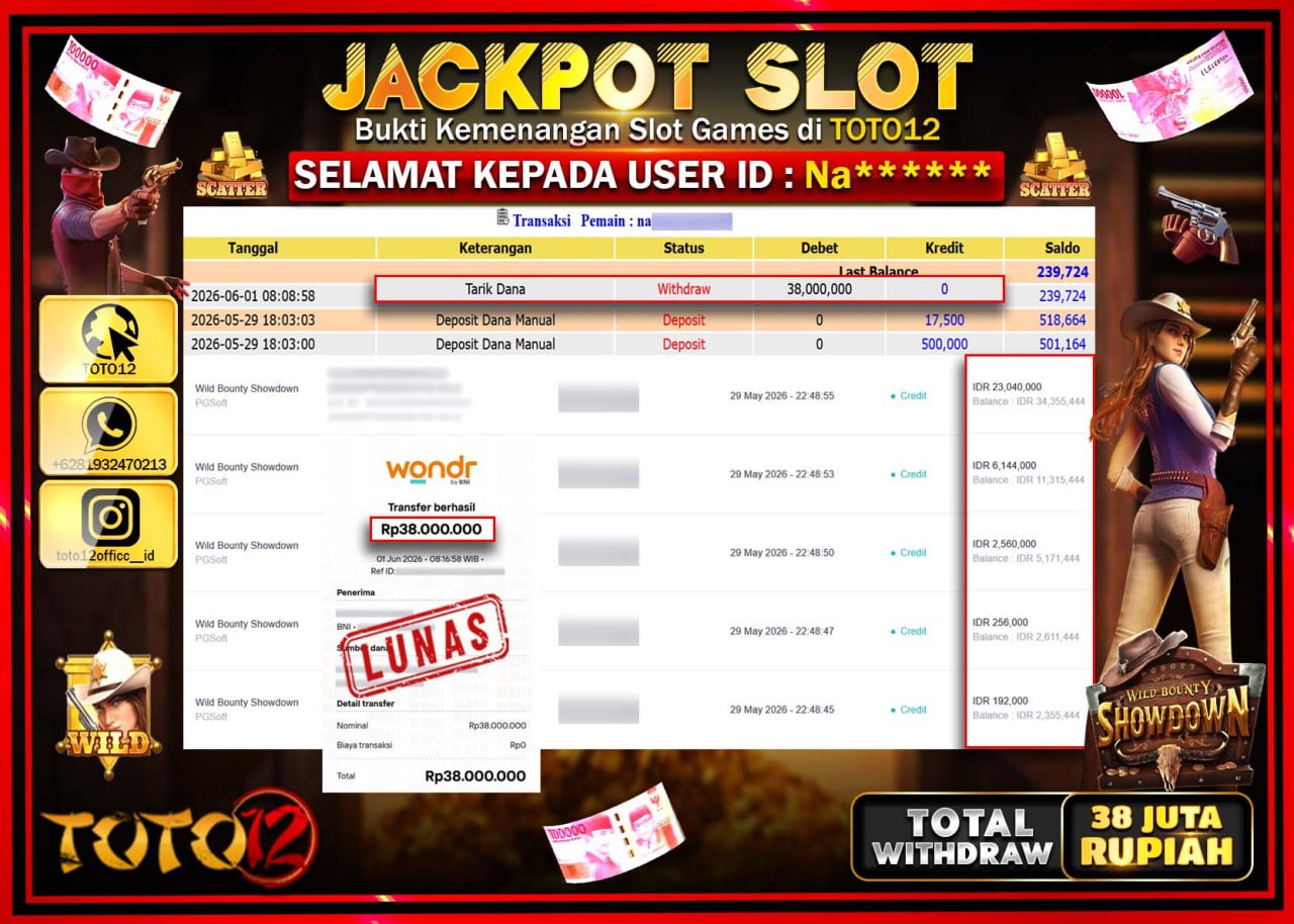 HANYA DI TOTO12 JP PASTI DI BAYAR LUNAS DAN CEPAT!!!!!! JACKPOT SLOT GAME (WILD BOUNTY SHOWDOWN) Rp38.000.000!!!!