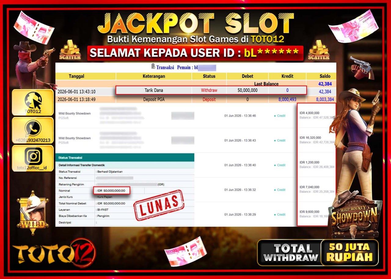 HANYA DI TOTO12 JP PASTI DI BAYAR LUNAS DAN CEPAT!!!!!! JACKPOT SLOT GAME (WILD BOUNTY SHOWDOWN) Rp50.000.000!!!!