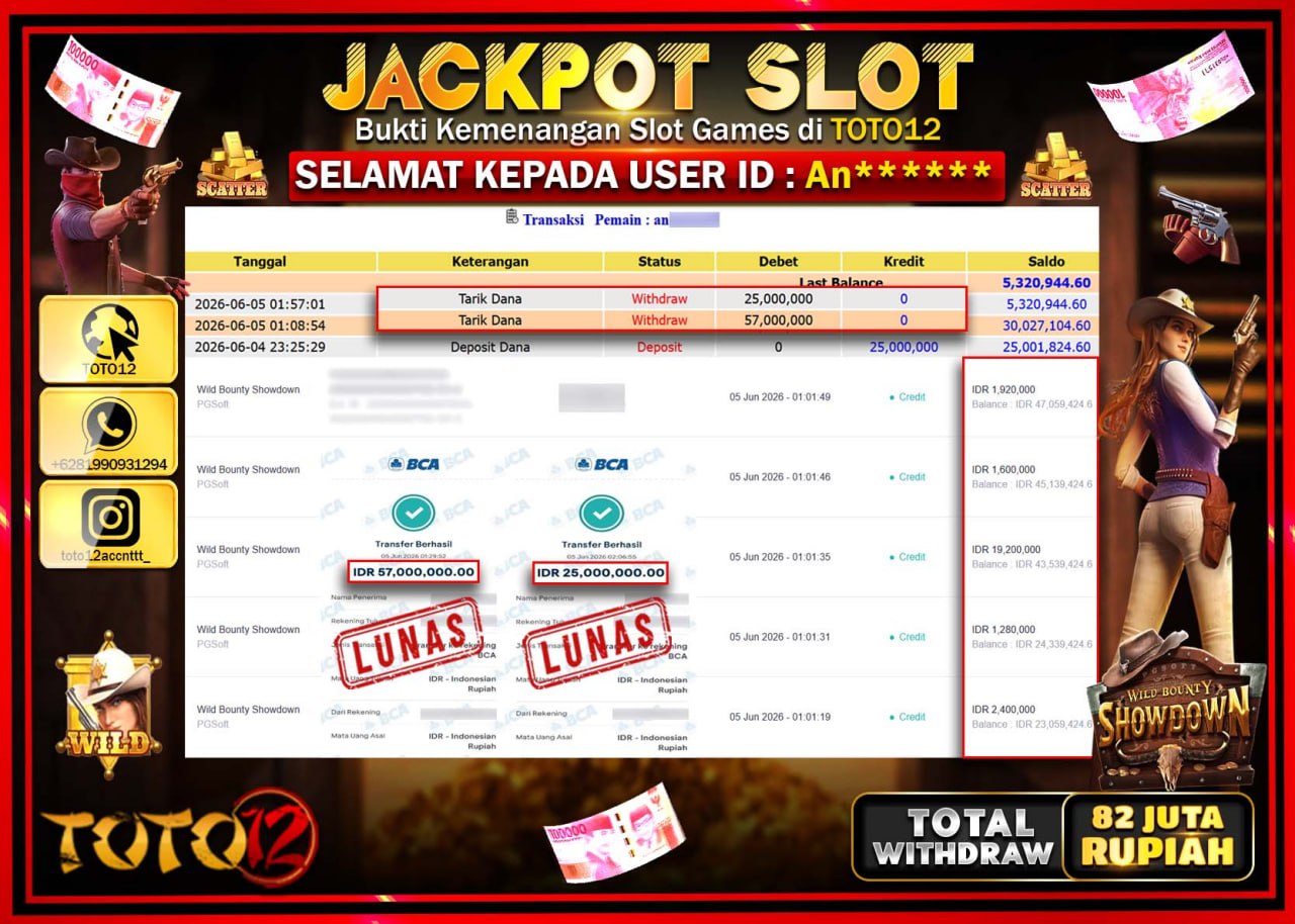 HANYA DI TOTO12 JP PASTI DI BAYAR LUNAS DAN CEPAT!!!!!! JACKPOT SLOT GAME (WILD BOUNTY SHOWDOWN) Rp82.000.000!!!!