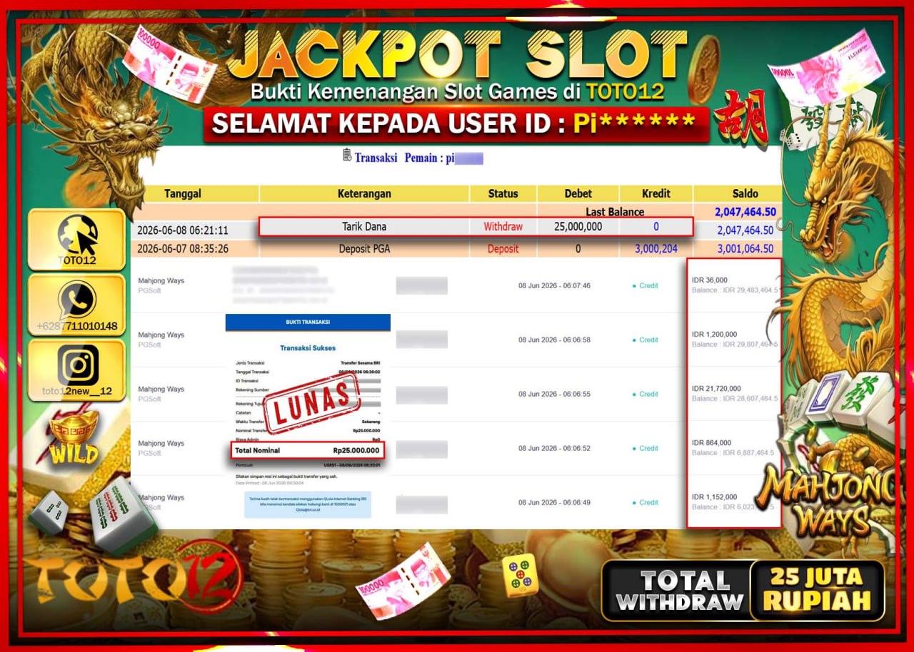 HANYA DI TOTO12 JP PASTI DI BAYAR LUNAS DAN CEPAT!!!!!! JACKPOT SLOT GAME (MAHJONG WAYS) Rp25.000.000!!!!