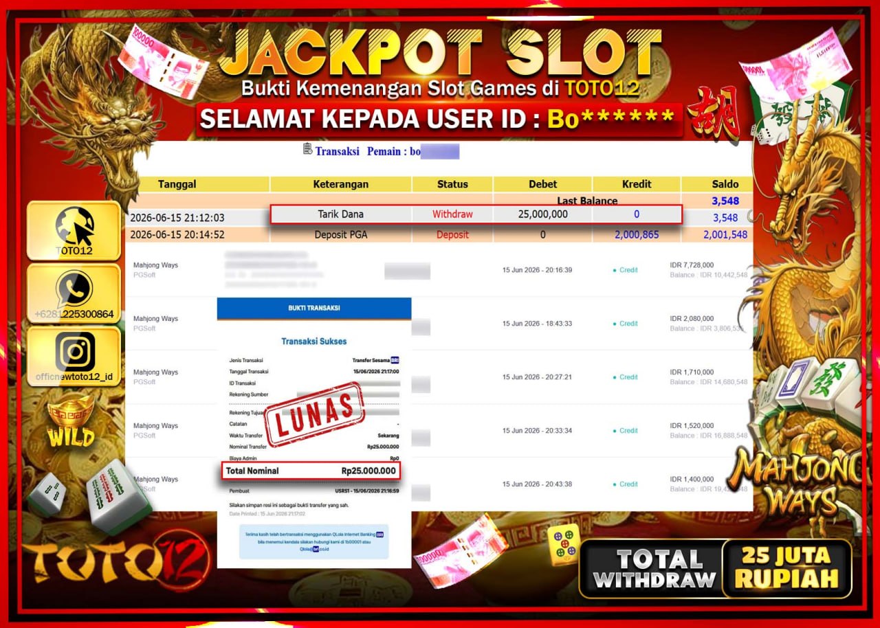 HANYA DI TOTO12 JP PASTI DI BAYAR LUNAS DAN CEPAT!!!!!! JACKPOT SLOT GAME (MAHJONG WAYS) Rp25.000.000!!!!