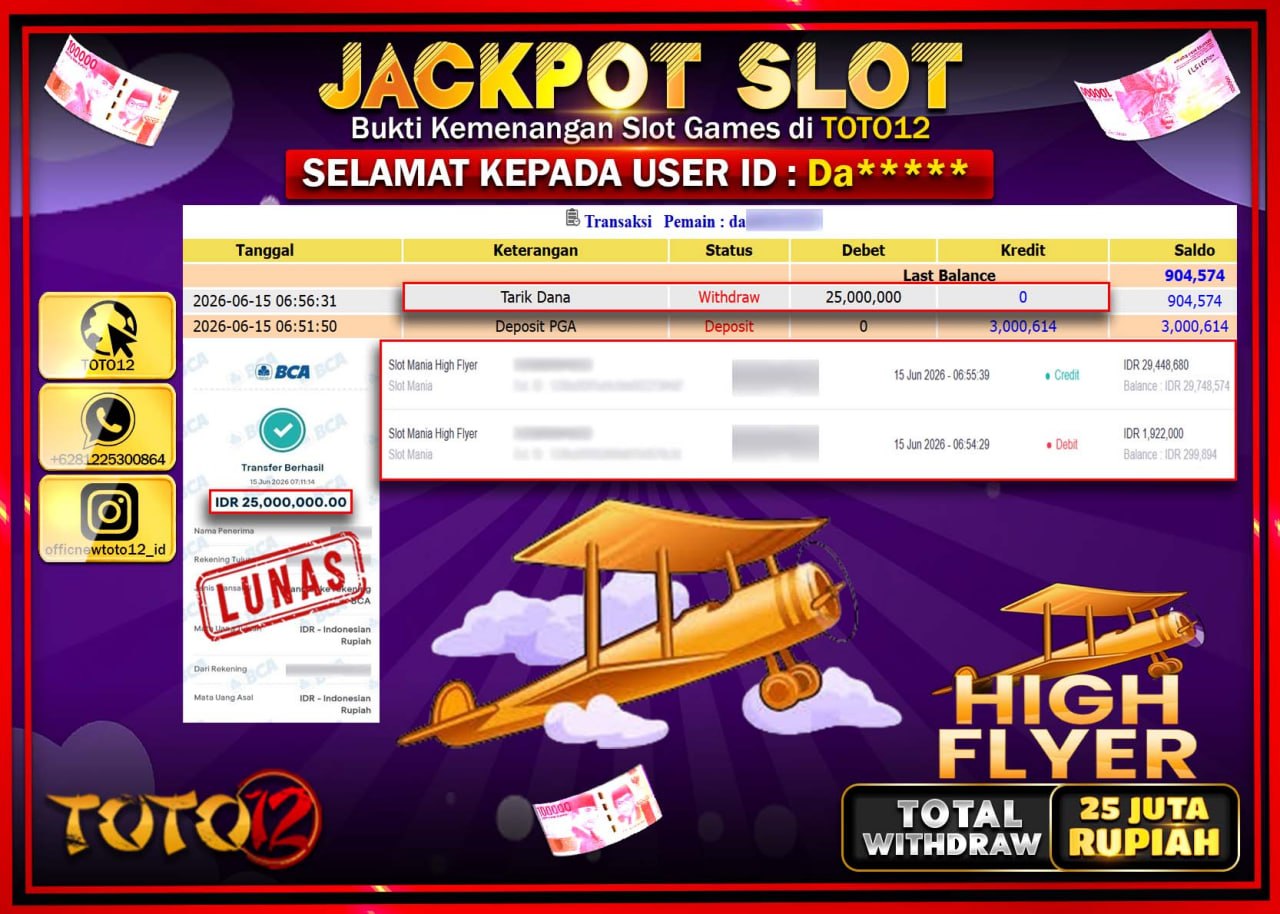 HANYA DI TOTO12 JP PASTI DI BAYAR LUNAS DAN CEPAT!!!!!! JACKPOT SLOT GAME (HIGH FLAYER) Rp25.000.000!!!!