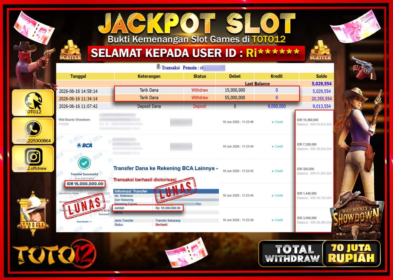 HANYA DI TOTO12 JP PASTI DI BAYAR LUNAS DAN CEPAT!!!!!! JACKPOT SLOT GAME (WILD BOUNTY SHOWDOWN) Rp70.000.000!!!!